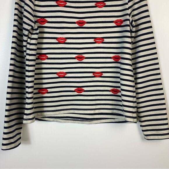 Betsey Johnson Performance Womens Striped Embroidered Kiss Lips Top Size XS - Picture 5 of 13